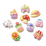 Opaque Cute Resin Decoden Cabochons, Sunflower & Bus & Mushroom, Mixed Shapes, Mixed Color, 17.5~27x17.5~26x6.5~8.6mm(RESI-B023-09)
