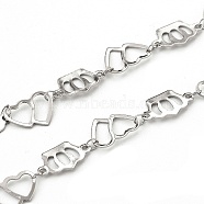 201 Stainless Steel Crown & Double Heart Link Chains, Soldered, with Spool, Stainless Steel Color, Crown: 8.5x15x0.5mm, Double Heart: 10x13.5x0.5mm, about 32.8 Feet(10m)/roll(CHS-F015-09P-01)