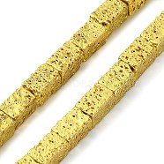 Electroplated Natural Lava Rock Beads Strands, Cuboid, Golden Plated, 6~6.5x4x4mm, Hole: 1.4mm, about 63pcs/strand, 16.06''(40.8cm)(G-I360-K01-01)