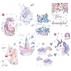 PVC Wall Sticker, Rectangle Shape, for Window or Stairway Home Decoration, Unicorn, 190x140mm, 8sheets/set(DIY-WH0345-008)