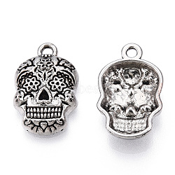 Tibetan Style Alloy Pendants, Cadmium Free & Lead Free, Skull, Antique Silver, 21.5x13.5x4mm, Hole: 2mm(PALLOY-T087-01AS)