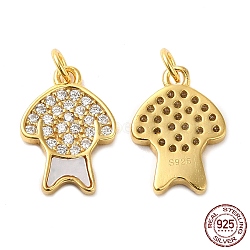 925 Sterling Silver Micro Pave Cubic Zirconia Charms, Dog Charm, with Shell & 925 Stamp & Jump Ring, Real 18K Gold Plated, 13x9x1.5mm, Hole: 2.3mm(STER-I010-37G)