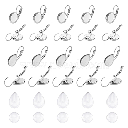80Pcs 4 Style 304 Stainless Steel Leverback Earring Findings, with Teardrop Setting for Cabochon, Stainless Steel Color, 20pcs/style(STAS-UN0024-46)