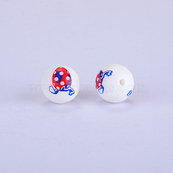 Printed Round with Egg Pattern Silicone Focal Beads, White, 15x15mm, Hole: 2mm(SI-JX0056A-149)