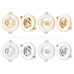Unicraftale 8Pcs 2 Styles 304 Stainless Steel Links Connectors with White Enamel, Laser Cut, Flat Round with Musical Note & Heart, Golden & Stainless Steel Color, 14.5x18.5x2mm, Hole: 1.2mm, 4pcs/style(STAS-UN0023-56)