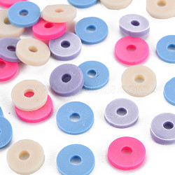 4 Colors Handmade Polymer Clay Beads, Heishi Beads, Disc/Flat Round, Medium Purple & Wheat & Cornflower Blue & Hot Pink, 8x0.5~1.5mm, Hole: 2mm, about 11500pcs/1000g(CLAY-N011-032-33)