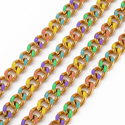 304 Stainless Steel Cuban Link Chains, Faceted, with Enamel, with Spool, Unwelded, Cadmium Free & Nickel Free & Lead Free, Golden, Colorful, 8x6x2.5mm, about 10m/roll(STAS-N088-32H-NR)
