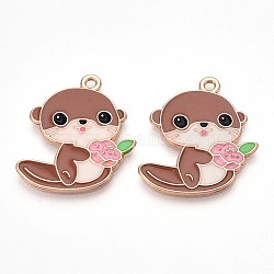 Alloy Enamel Pendants, Lead Free & Cadmium Free, Otter Shape Charms, Golden, Sienna, 26x22x1mm, Hole: 1.6mm(ENAM-T022-02E-02)