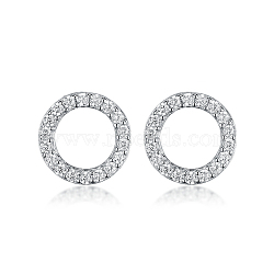 Elegant and Chic S925 Silver Diamond Circle Stud Earrings, Silver, 10x10mm(RA3365)