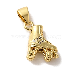 Rack Plating Brass Micro Pave Cubic Zirconia Charms, Cadmium Free & Lead Free, Long-Lasting Plated, Skate, Real 18K Gold Plated, 13.5x12.5x5mm, Hole: 5x3.5mm(KK-U027-34G)