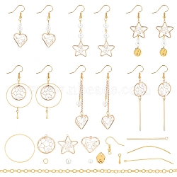 SUNNYCLUE DIY Imitation Pearl Dangle Earring Making Kits, Geometry Alloy & Brass Pendants, Brass Earring Hooks & Jump Rings & Pins & Chains, Mixed Color, 17x17x4mm, Hole: 1mm(DIY-SC0016-54)