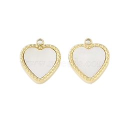 Natural Shell Charms, Ion Plating(IP) 304 Stainless Steel Heart Charms, Manual Polishing, Real 18K Gold Plated, 14x12x2.5mm, Hole: 1.5mm(STAS-P366-22C-G)