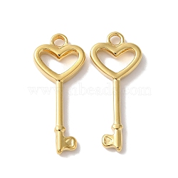 Ion Plating(IP) 304 Stainless Steel Pendants, Heart Key Charm, Golden, 25x10.5x2.5mm, Hole: 1.8mm(STAS-A098-05G)