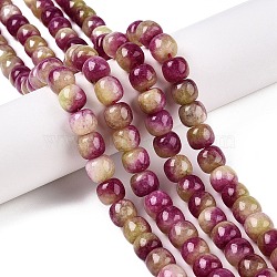 Dyed Natural White Jade Beads Strands, Two Tone, Barrel Beads, Medium Violet Red, 10x8.5~9mm, Hole: 1mm, about 43~45pcs/strand, 14.76~15.6''(37.5~39cm)(G-T138-D08)