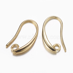 Brass Earring Hooks, with Horizontal Loop, Cadmium Free & Nickel Free & Lead Free, Real 18K Gold Plated, 19x10x2mm, Hole: 2mm, 18 Gauge, Pin: 1mm(KK-E711-062G)