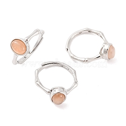 Oval Natural Sunstone Adjustable Rings, Brass Ring for Women, Long-Lasting Plated, Lead Free & Cadmium Free, Platinum, Inner Diameter: 18mm(RJEW-Q817-04P-12)