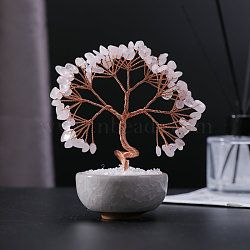 Natural Rose Quartz Sculpture Display Decorations, for Home Office Desk, Tree, 90x120mm(PW-WGC5352-06)