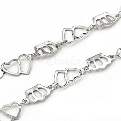 201 Stainless Steel Crown & Double Heart Link Chains, Soldered, with Spool, Stainless Steel Color, Crown: 8.5x15x0.5mm, Double Heart: 10x13.5x0.5mm, about 32.8 Feet(10m)/roll(CHS-F015-09P-01)