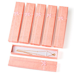 Bow Tie Cardboard Jewelry Necklace Boxes, Rectangle, Pink, 20x4x2cm, Inner Diameter: 19.5x3.7cm(CON-TAC0009-02C)