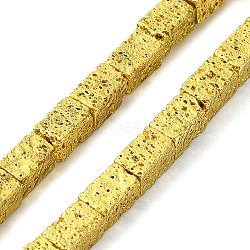 Electroplated Natural Lava Rock Beads Strands, Cuboid, Golden Plated, 6~6.5x4x4mm, Hole: 1.4mm, about 63pcs/strand, 16.06''(40.8cm)(G-I360-K01-01)