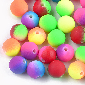 Rubberized Style Acrylic Beads, Round, Mixed Color, 8x7mm, Hole: 2mm, about 1750pcs/500g