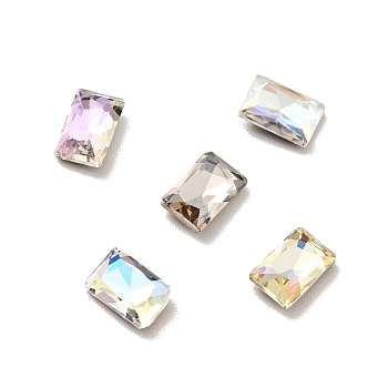 K9 Glass Rhinestone Cabochons, Flat Back & Back Plated, Faceted, Rectangle, Mixed Color, 6x4x2mm