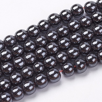 Non-Magnetic Synthetic Hematite Beads Strands, Round, 6mm, Hole: 1.5mm, about 68~72pcs/strand