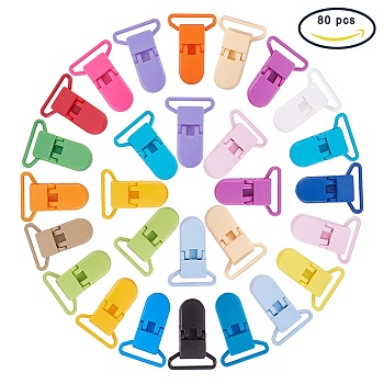 80Pcs 20 Colors Eco-Friendly Plastic Baby Pacifier Holder Clip, Mixed Color, 43x31x9mm, 4pcs/color