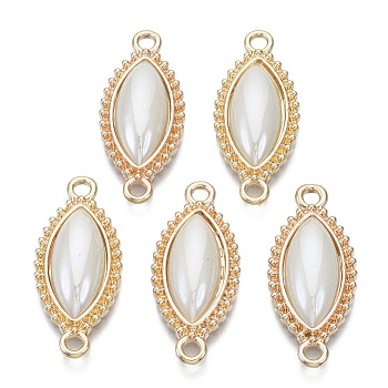 Porcelain Links Connectors, with Light Gold Plated Brass Findings, Horse Eye, Creamy White, 26x11x4mm, Hole: 1.8mm