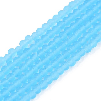 Transparent Glass Beads Strands, Faceted, Frosted, Rondelle, Sky Blue, 2.9~3.3mm, Hole: 1mm, about 148~150pcs/strand, 39.5~40cm