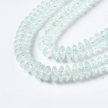 Crackle Glass Beads, Dyed & Heated, Rondelle, Aquamarine, 6x3.5mm, Hole: 1.2mm, about 147pcs/strand, 15.23 inch(38.7cm)