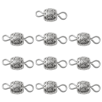 Tibetan Style Alloy Connector Charms, Barrel Links with 304 Stainless Steel Double Loops, Antique Silver & Stainless Steel Color, 13.5x5.5mm, Hole: 2mm
