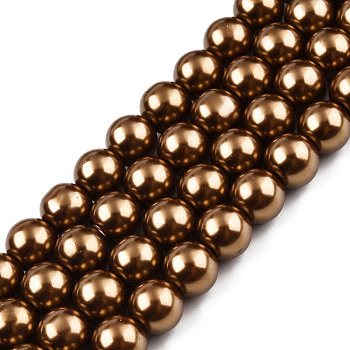 Baking Painted Glass Pearl Bead Strands, Pearlized, Round, Saddle Brown, 3~4mm, Hole: 0.5mm, about 195pcs/strand, 23.6 inch