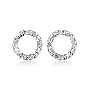 Elegant and Chic S925 Silver Diamond Circle Stud Earrings, Silver, 10x10mm