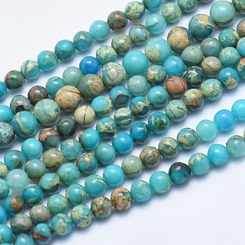Natural Aqua Terra Jasper Beads Strands, Dyed, Round, 4mm, Hole: 1mm, about 100pcs/strand, 15.7 inch(40cm)