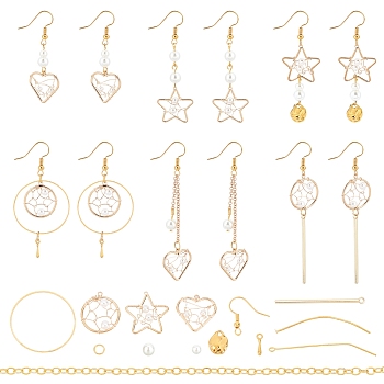 SUNNYCLUE DIY Imitation Pearl Dangle Earring Making Kits, Geometry Alloy & Brass Pendants, Brass Earring Hooks & Jump Rings & Pins & Chains, Mixed Color, 17x17x4mm, Hole: 1mm