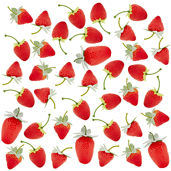 PandaHall Elite 54Pcs 4 Style Plastic Imitation Strawberry, Artificial Fruit, for Dollhouse Accessories Pretending Prop Decorations, Red, 53~83x31~41.5x25~31mm