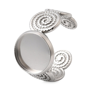 Spiral 304 Stainless Steel Cuff Ring Components, Round Bezel Cup Ring Settings, Stainless Steel Color, 13.5mm, 19mm, Tray Size: 12mm