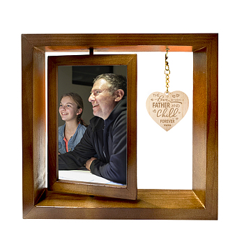 Double Sided Wooden Rotating Photo Frames with DIY Word Dad Heart, for Tabletop, Hat, 210x230x15mm