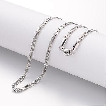 304 Stainless Steel Necklace, Mesh Chains, with Lobster Clasps, Stainless Steel Color, 19.69 inch(500mm), 3mm