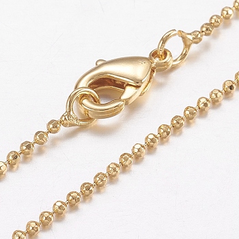 Brass Ball Chain Necklaces, with Lobster Claw Clasps, Real 18K Gold Plated, 17.5 inch(44.5cm)