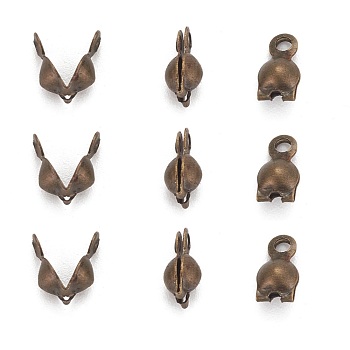Iron Bead Tips, Calotte Ends, Clamshell Knot Cover, Nickel Free, Antique Bronze, Size: about 7.5mm long, 4mm wide, 3mm inner diameter, hole: 1mm