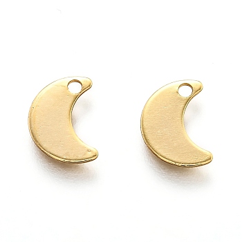 201 Stainless Steel Charms, Laser Cut, Moon, Real 18k Gold Plated, 10x7x0.5mm, Hole: 1.4mm