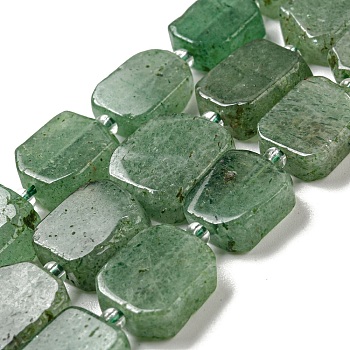 Natural Green Strawberry Quartz Beads Strands, with Seed Beads, Rectangle, 12~17.5x9.5~13x5~7.5mm, Hole: 1mm, about 25~26pcs/strand, 15.94''~16.14''(40.5~41cm)