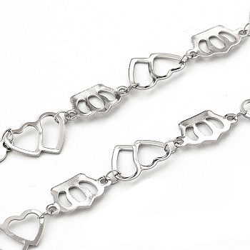 201 Stainless Steel Crown & Double Heart Link Chains, Soldered, with Spool, Stainless Steel Color, Crown: 8.5x15x0.5mm, Double Heart: 10x13.5x0.5mm, about 32.8 Feet(10m)/roll