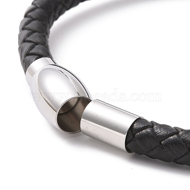 Black Leather Braided Cord Bracelet with 304 Stainless Steel Magnetic Clasps(BJEW-P275-02P)-3
