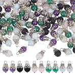 80Pcs 5 Styles Natural Rose Quartz & Dyed Quartz & Lava Rock & Amethyst & Green Aventurine, with Iron Loops, Round, 17x8.5mm, Hole: 3mm, 16pcs/style(PALLOY-HY00087)