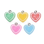 Opaque Resin Pendants, Imitation Candy Food Style, Heart Candy Charm, with Platinum Iron Loop, Mixed Color, 17.5-18x16.5-17x5-5.5mm, Hole: 2-2.3mm(CRES-B039-03)