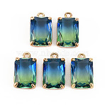 Gradient Color Glass Pendants, with Brass Prong Settings, Faceted, Rectangle, Light Gold, Light Green, 17x10x5.5mm, Hole: 1.6mm(X-GLAA-S193-008-A07)