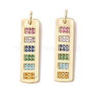 Brass Micro Pave Colorful Cubic Zirconia Pendants,  Cadmium Free & Lead Free, Rectangle, Real 18K Gold Plated, 29x8.5x1.5mm, Hole: 4.4mm(X-KK-B048-01G)